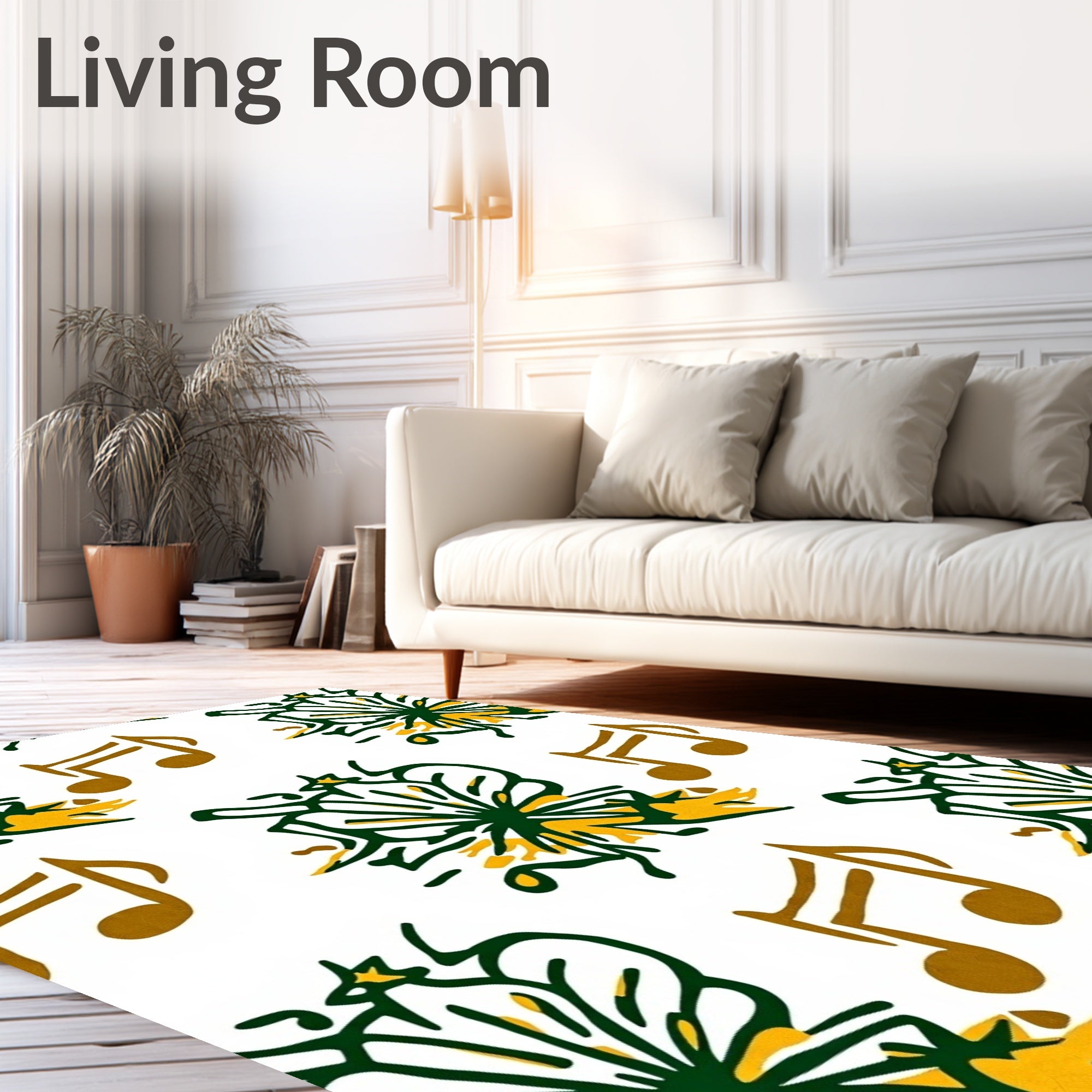 Musical Floral Yellow Green Harmony Rug