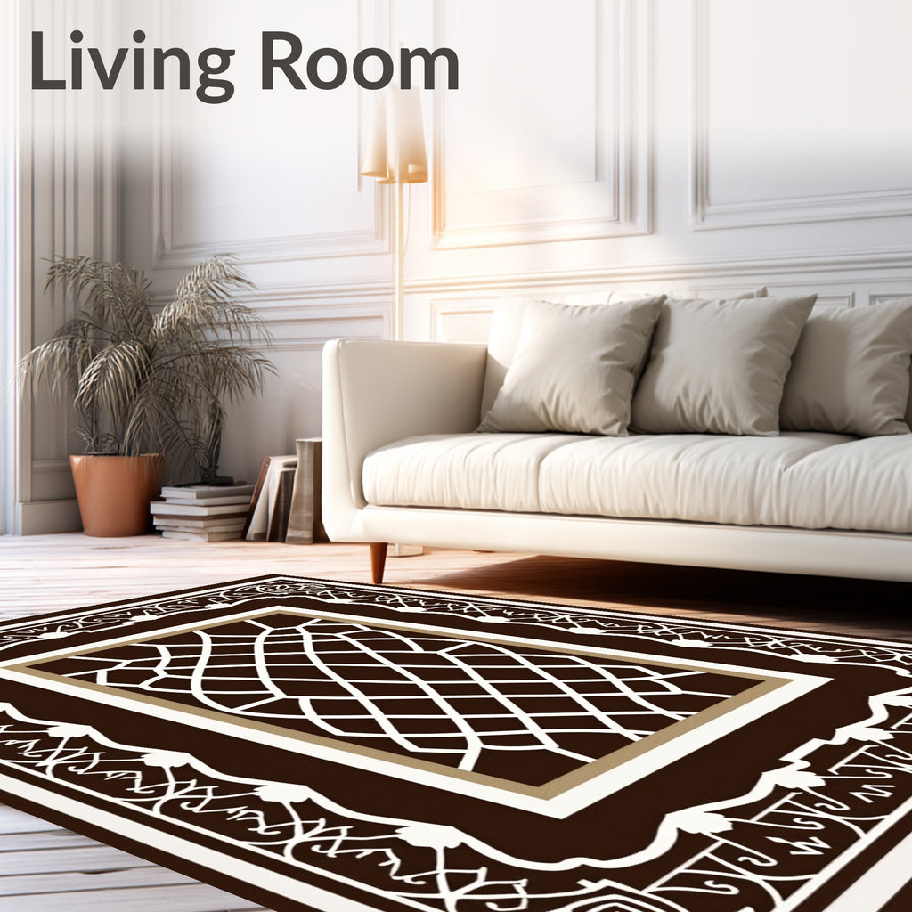 Dark Brown White Geometric Lattice Frame Rug