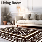 Dark Brown White Geometric Lattice Frame Rug