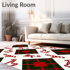 Red Green Tartan Candy Cane Motif Rug
