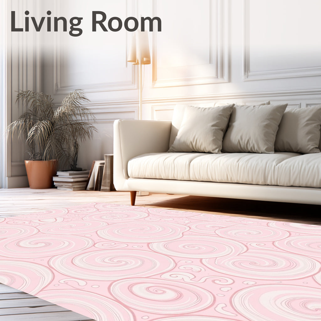 Pink Swirls Curled Clouds Rug