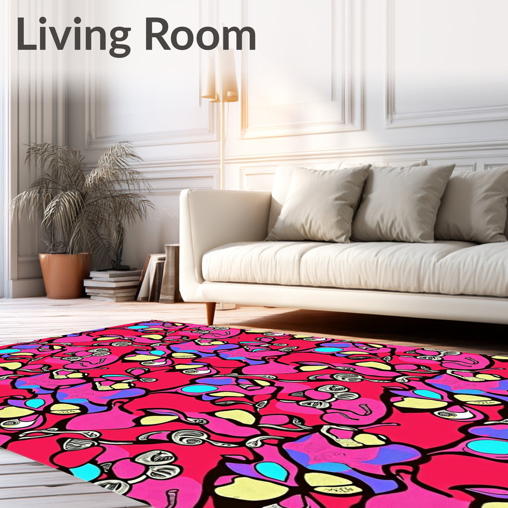 Vibrant Pink Abstract Floral Swirl Rug