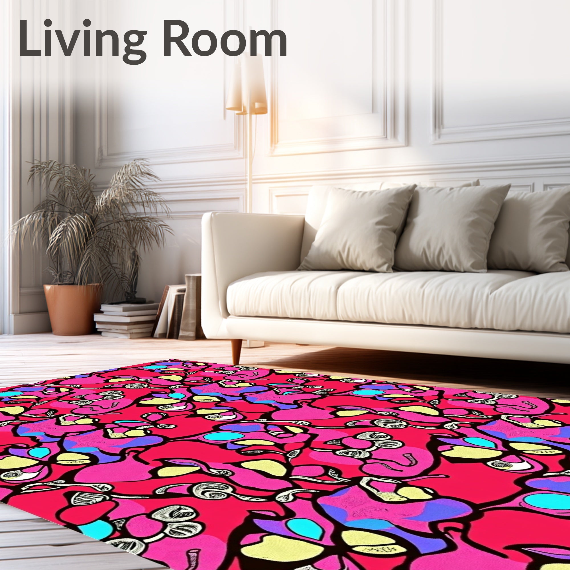 Vibrant Pink Abstract Floral Swirl Rug