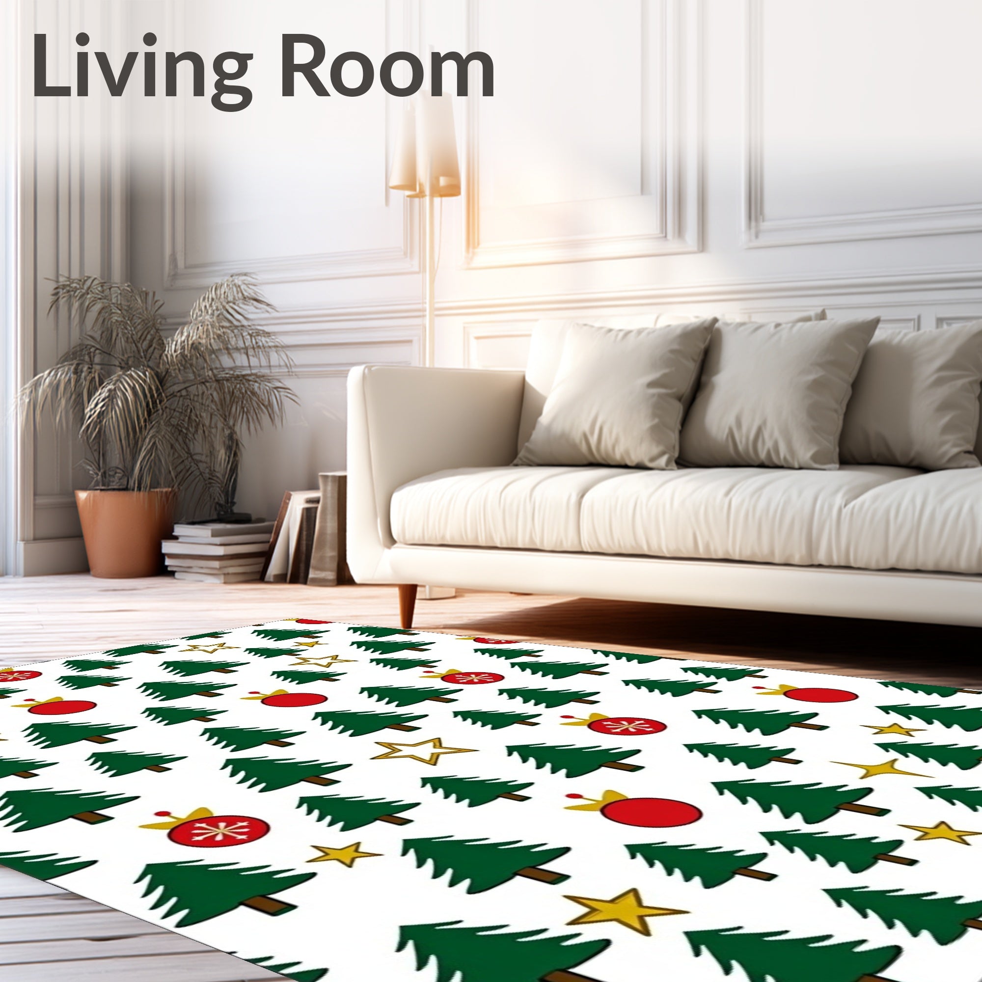 Green Christmas Trees Red Ornaments Gold Stars Rug