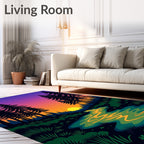 Forest Stream Under Sunset Gradient Sky Rug