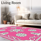 Vibrant Fuchsia Floral Medallion Border Rug
