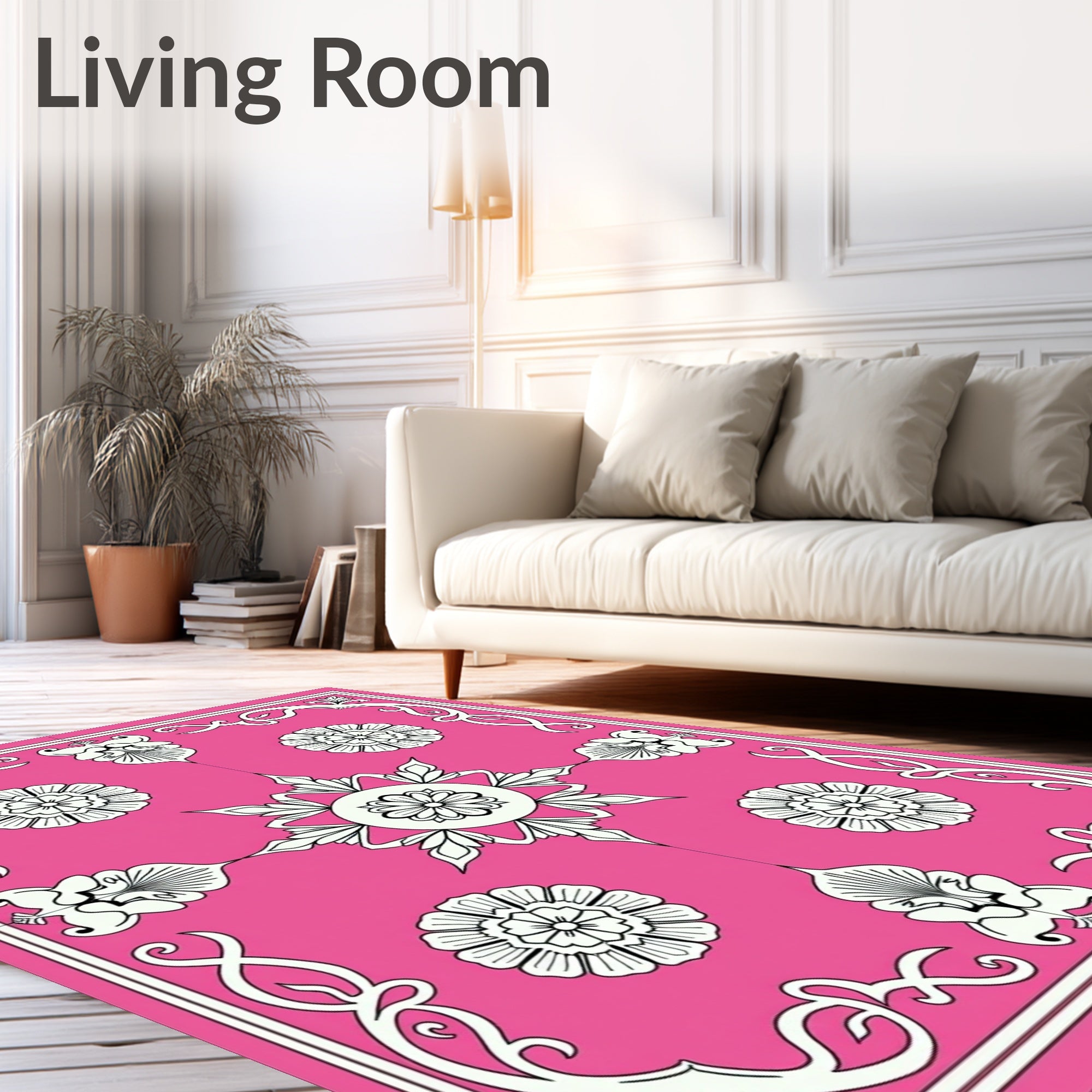 Vibrant Fuchsia Floral Medallion Border Rug