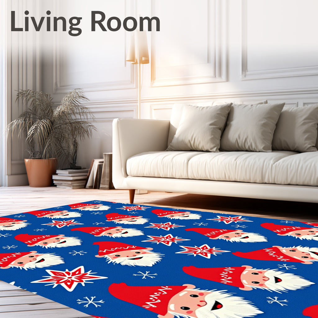 Jolly Red Gnomes Blue Snowflakes Rug