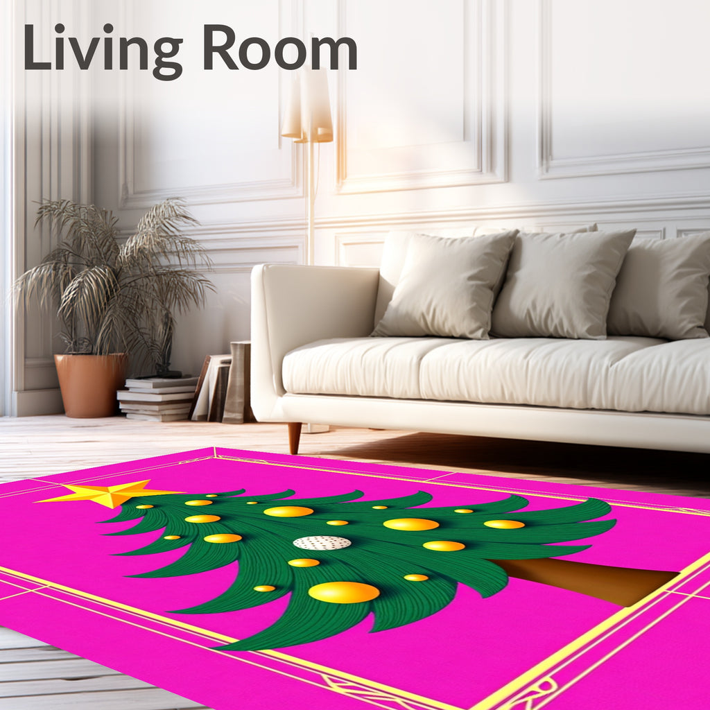 Bright Pink Festive Star Tree Ornament Rug