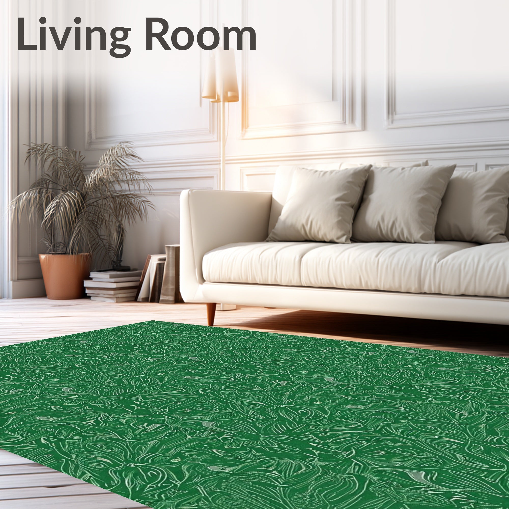 Emerald Green Leafy Swirl Arrangement Rug