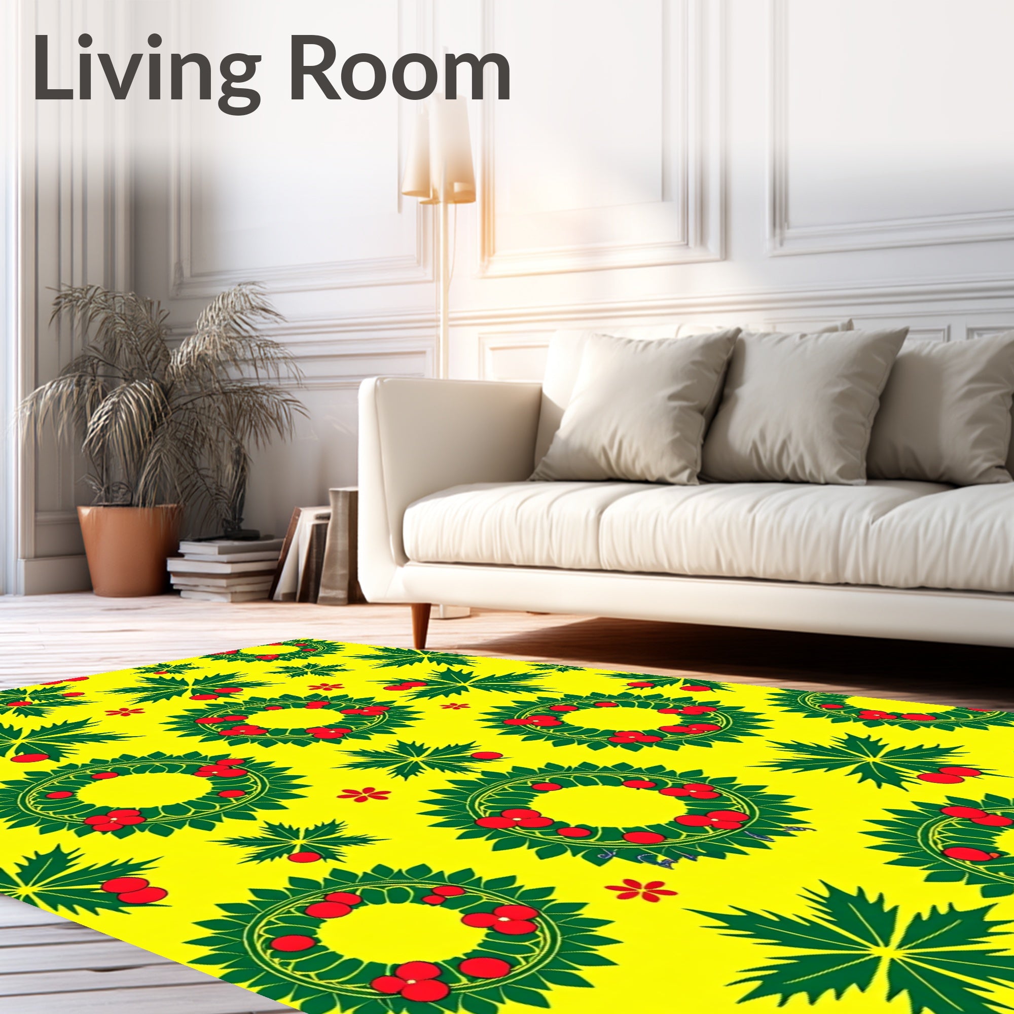 Holiday Wreath Leaf Berry Yellow Rug
