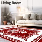 Crimson white ornate acanthus floral centerpiece Rug