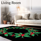 Vibrant Red Berry Leaf Wreath Rug