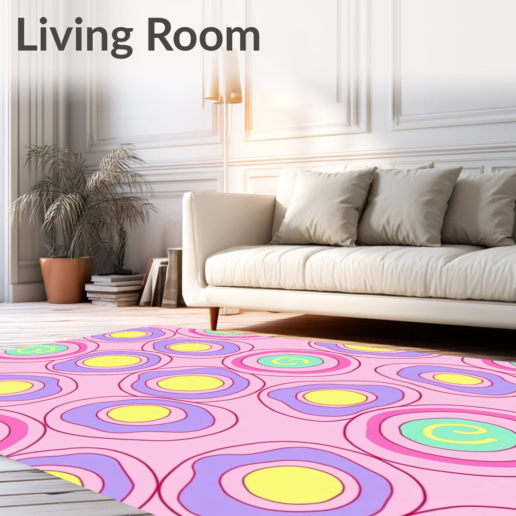 Pink Pastel Abstract Circles Swirl Rug