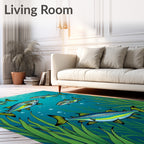 Underwater School Blue Yellow Fish Rug