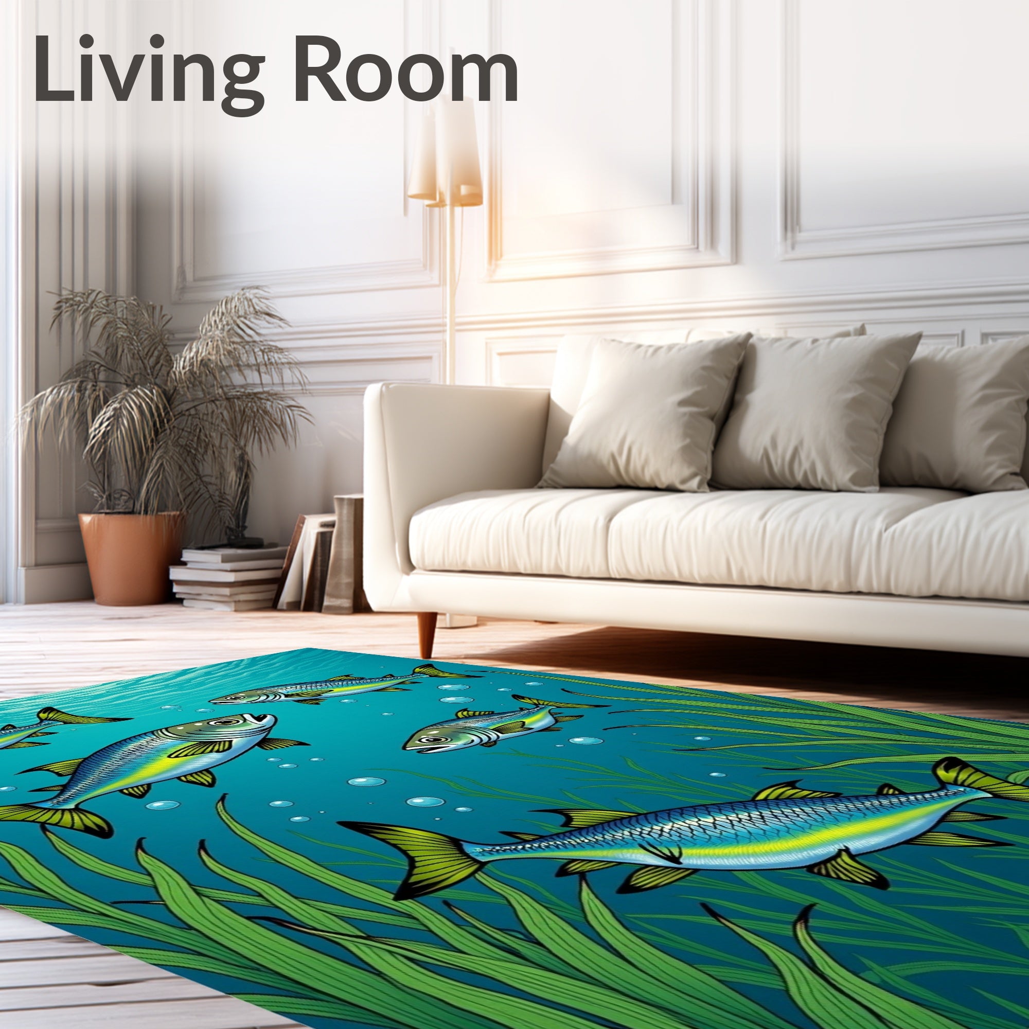 Underwater School Blue Yellow Fish Rug