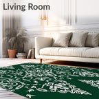 Elegant White Damask Emerald Swirl Rug