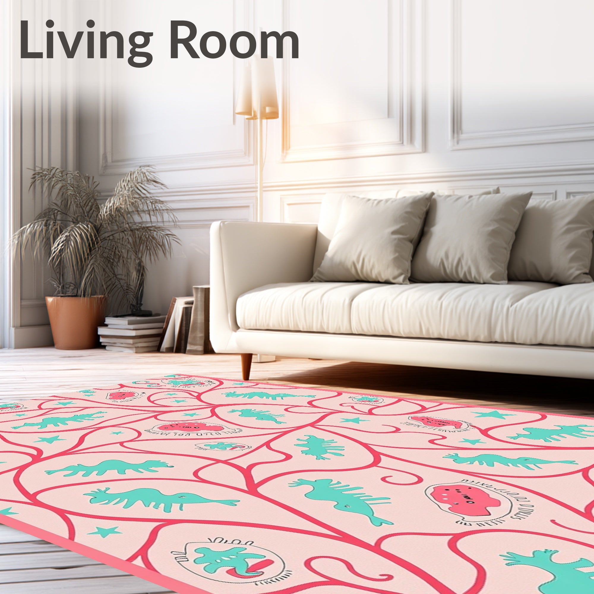 Pink Coral Blue Whimsical Creatures Rug
