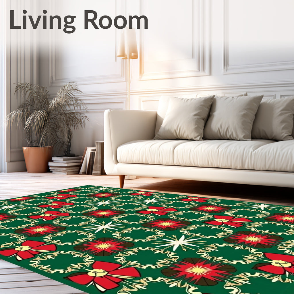 Red Festive Floral Bow Medallion Rug
