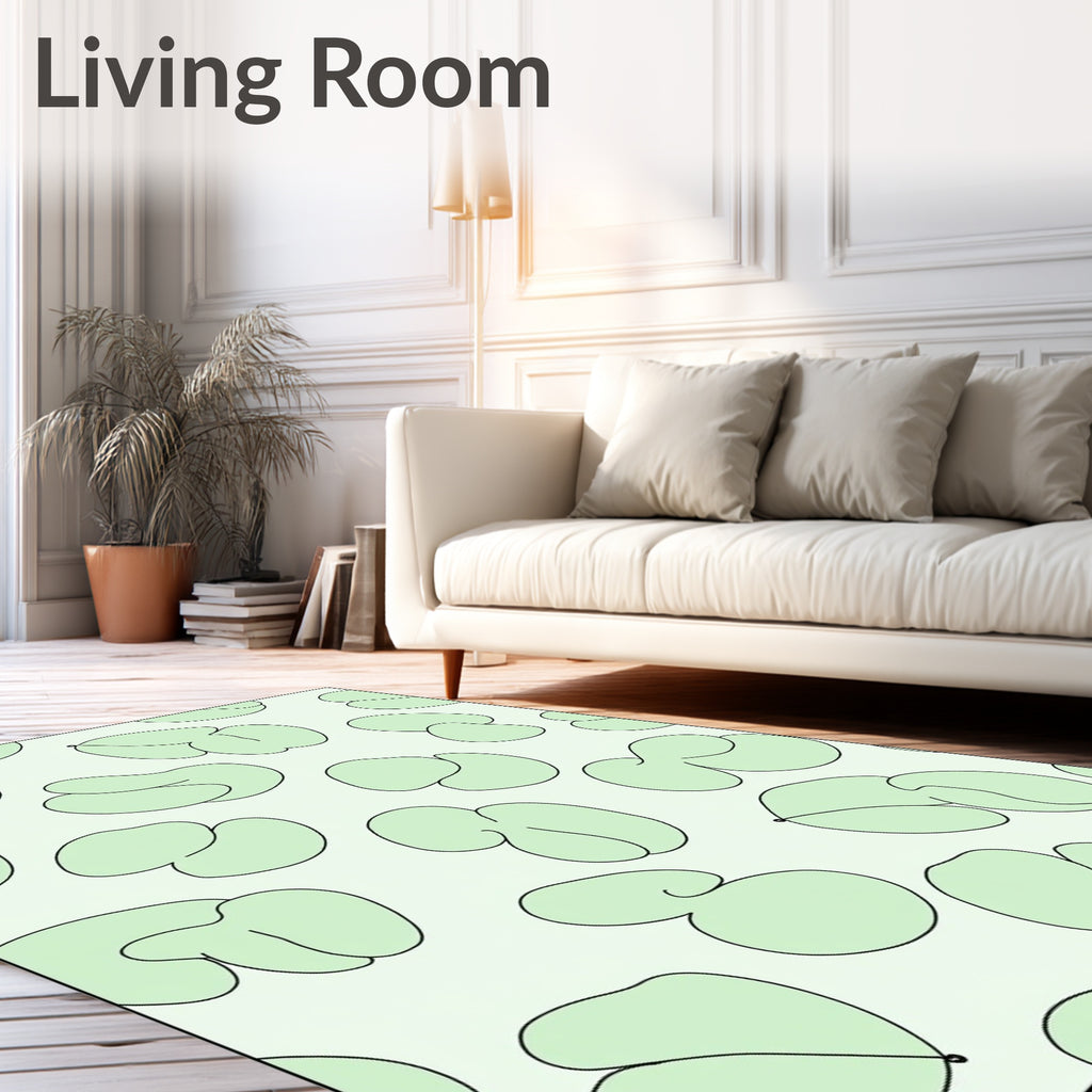 Soft Green Abstract Bean Forms Rug