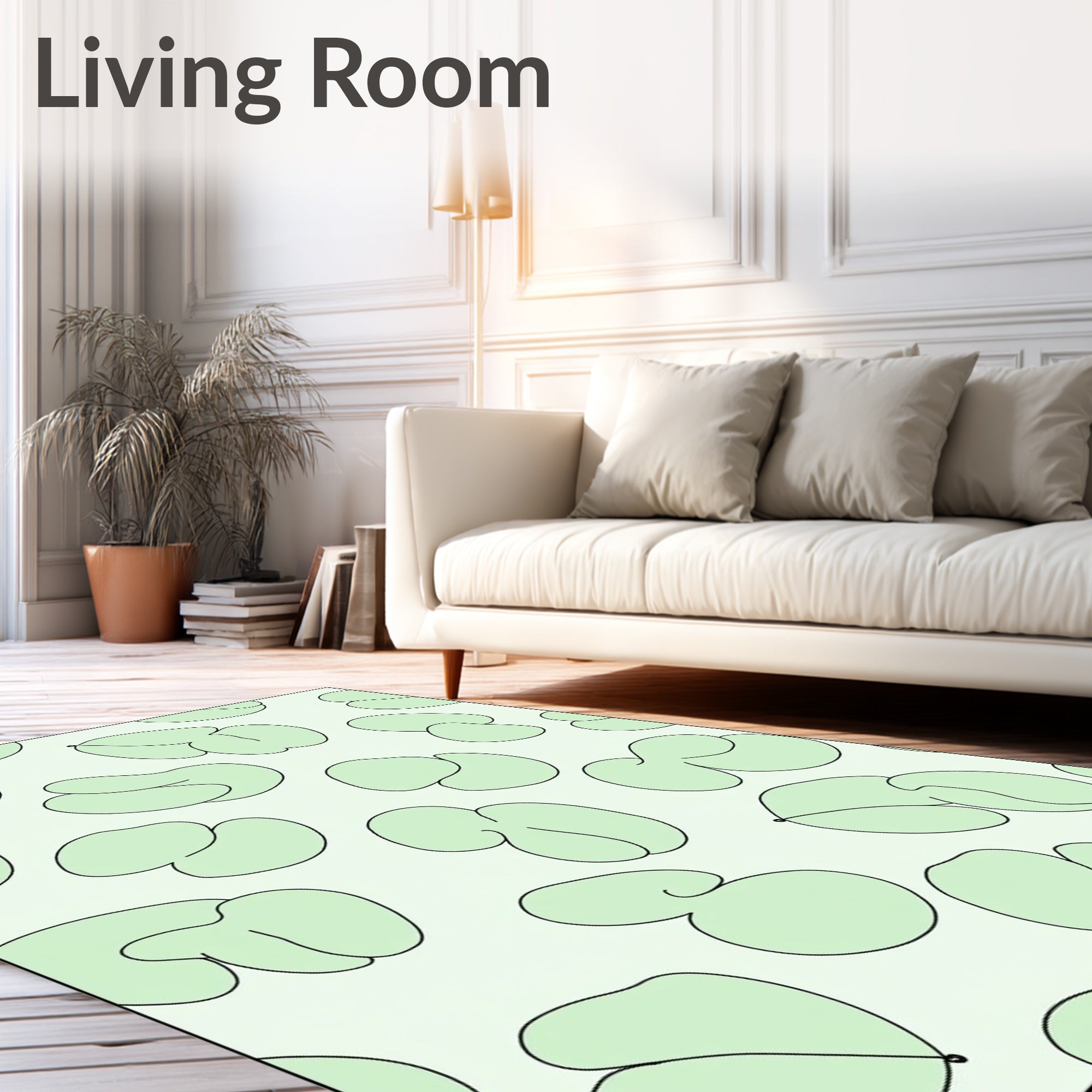 Soft Green Abstract Bean Forms Rug