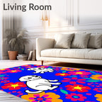 Cute Puppies Among Bright Floral Bloom Rug