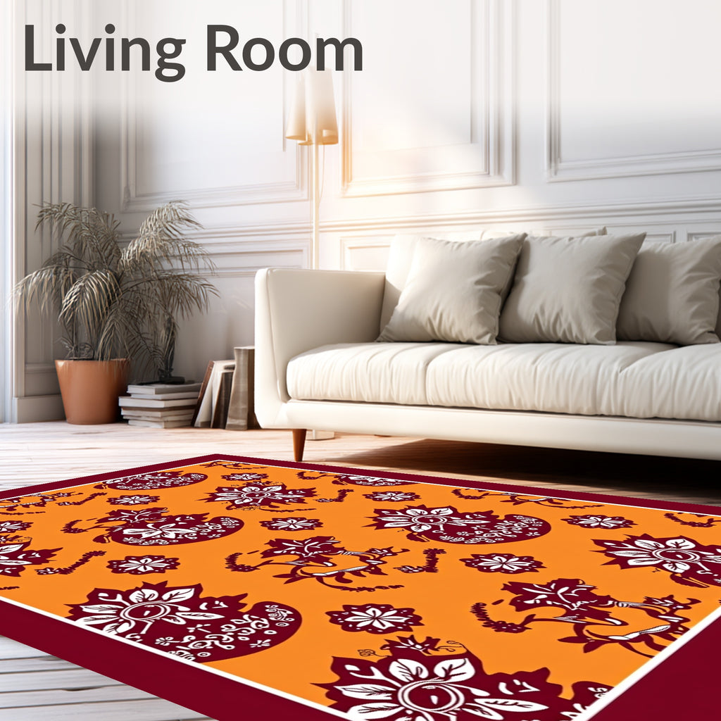 Maroon Floral Medallion Orange Rug