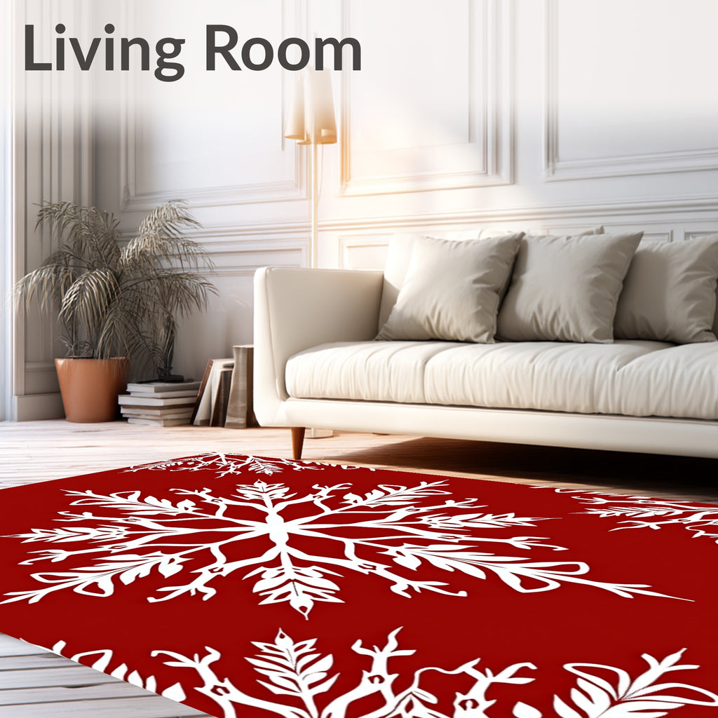 Crimson White Winter Snowflake Graphic Rug