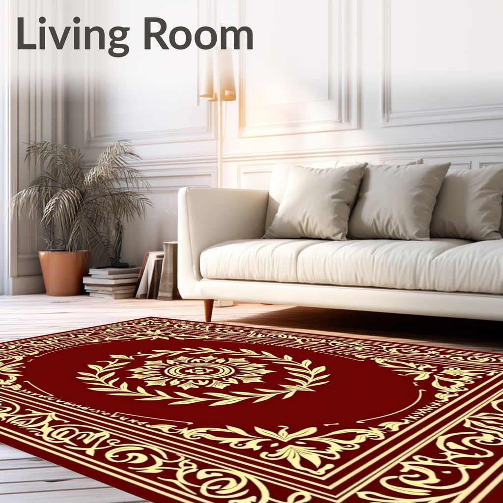 Regal Crimson Gold Floral Medallion Border Rug