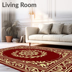 Regal Crimson Gold Floral Medallion Border Rug