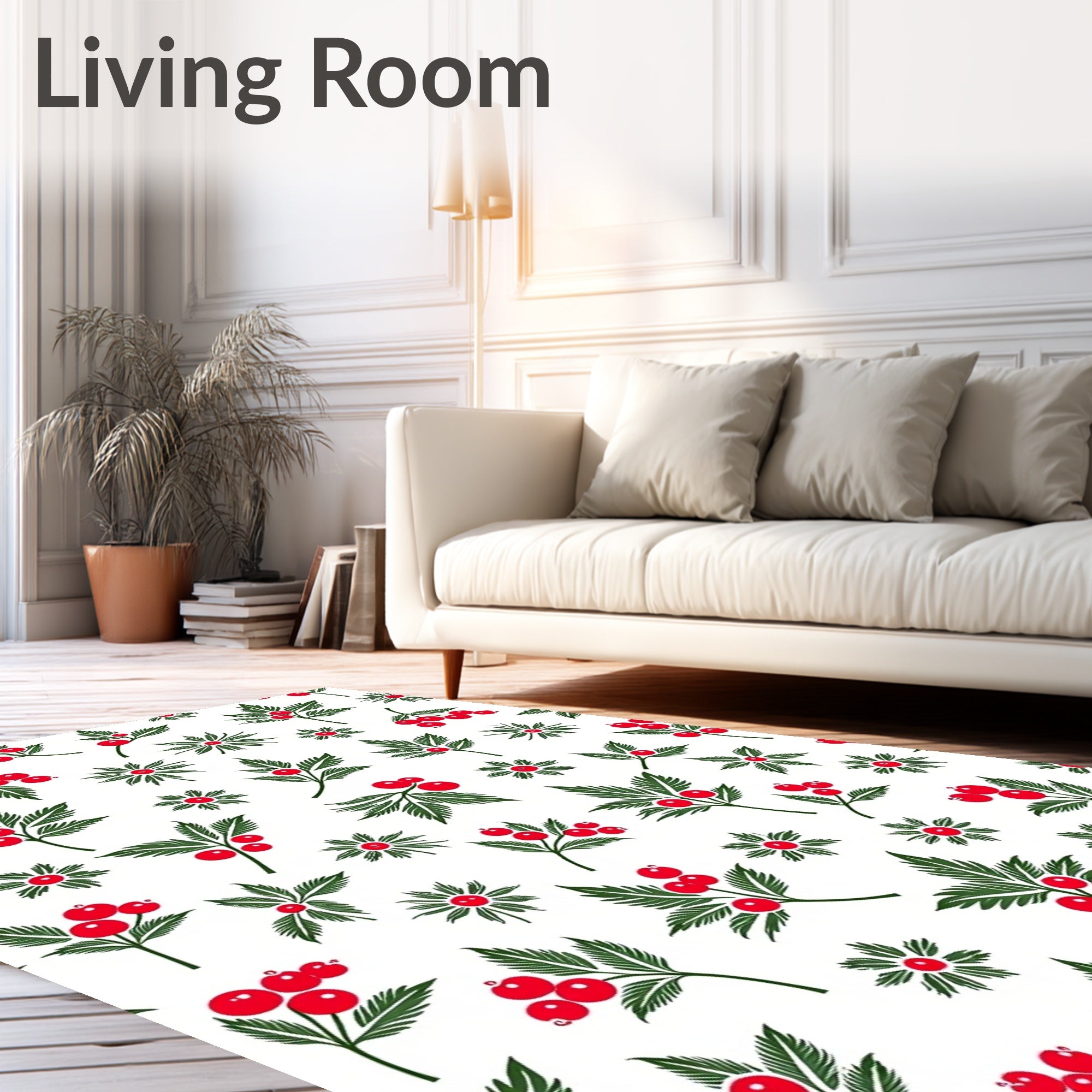 Red Berry Festive Sprig Collage Rug