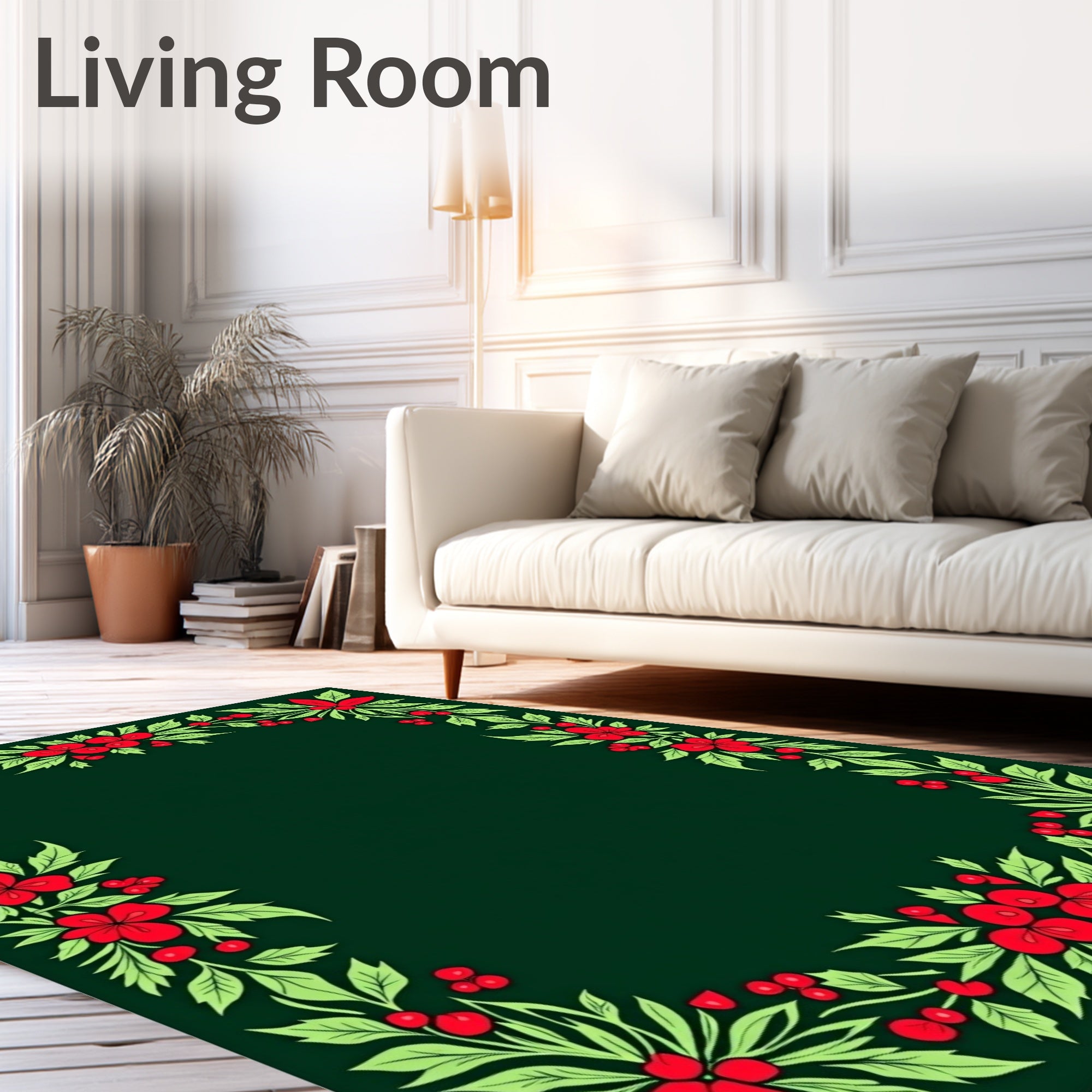 Red Leaf Berry Garland Border Rug