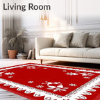 Crimson Snowflakes Floral Border Rug
