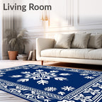 Royal Blue White Snowflake Border Rug