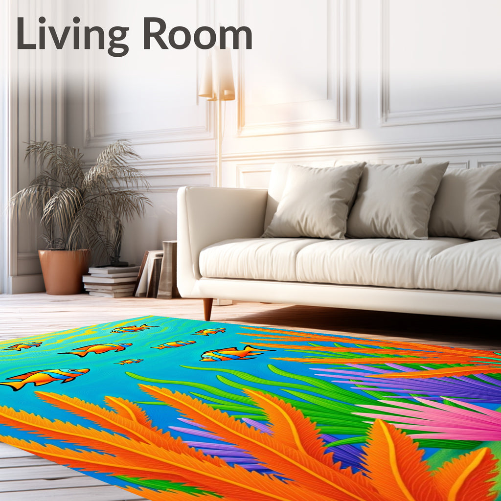 Vibrant Orange Fish Underwater Scene Rug