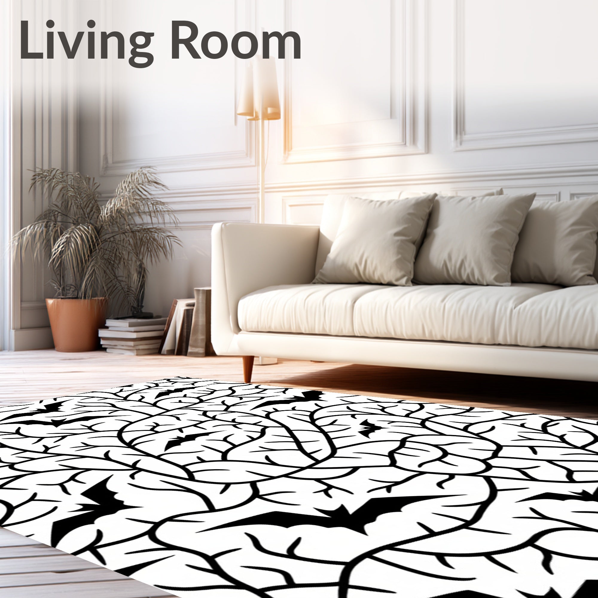 Black Bats Entangled Branches Background Rug