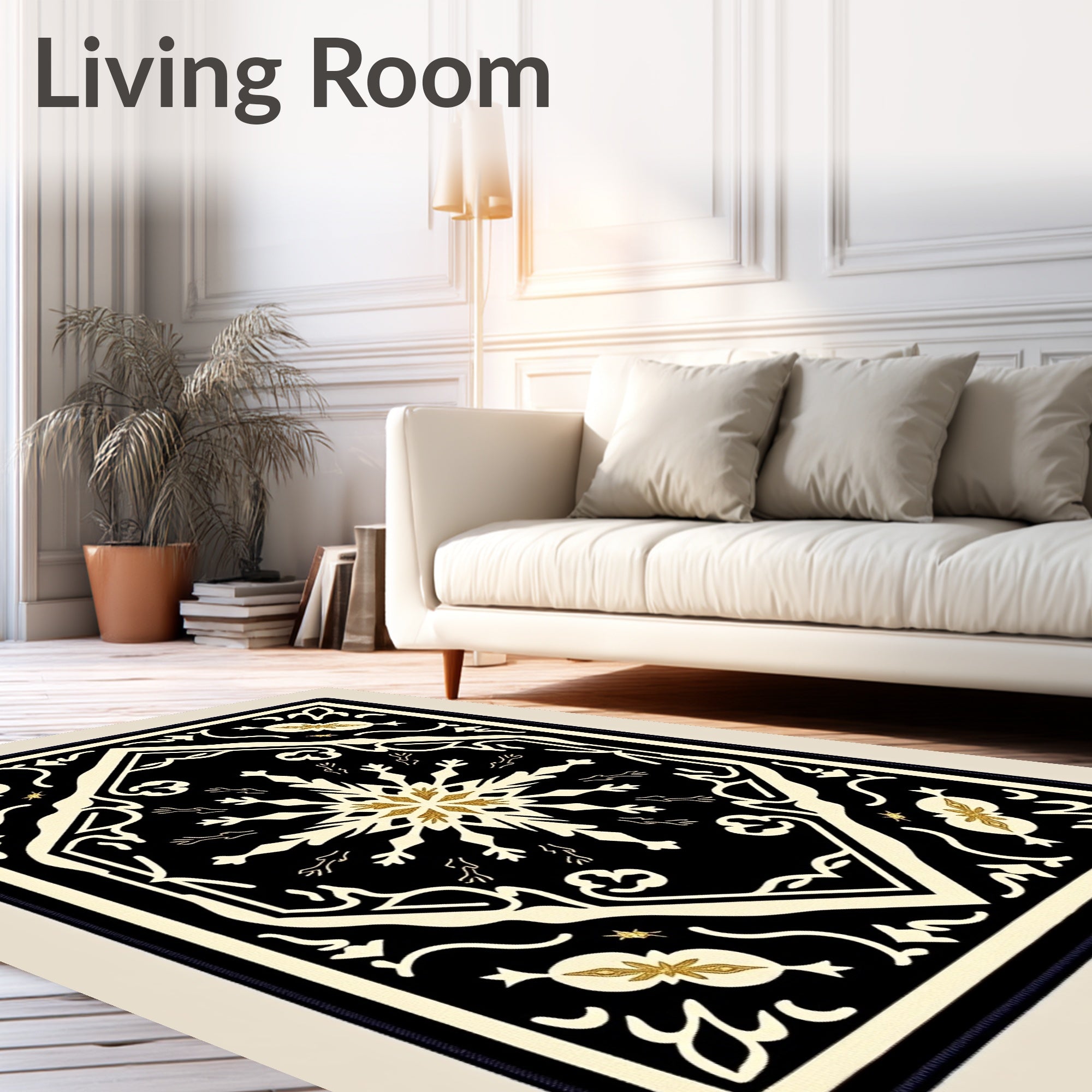 Black Golden Snowflake Medallion Rug
