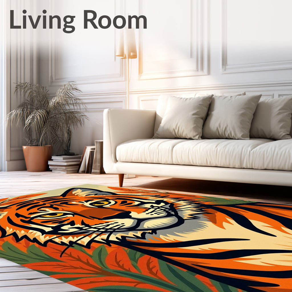 Bold Orange Tiger Majestic Jungle Scene Rug