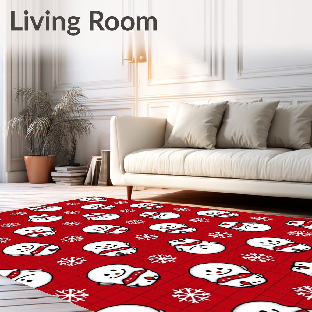 Festive Red Snowman Snowflake Collection Rug