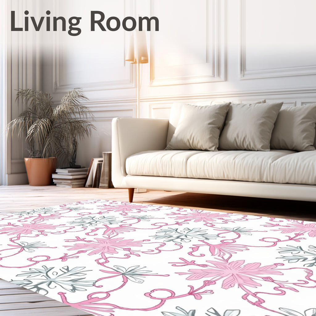 Pink Blue Snowflake Swirl Repeat Rug