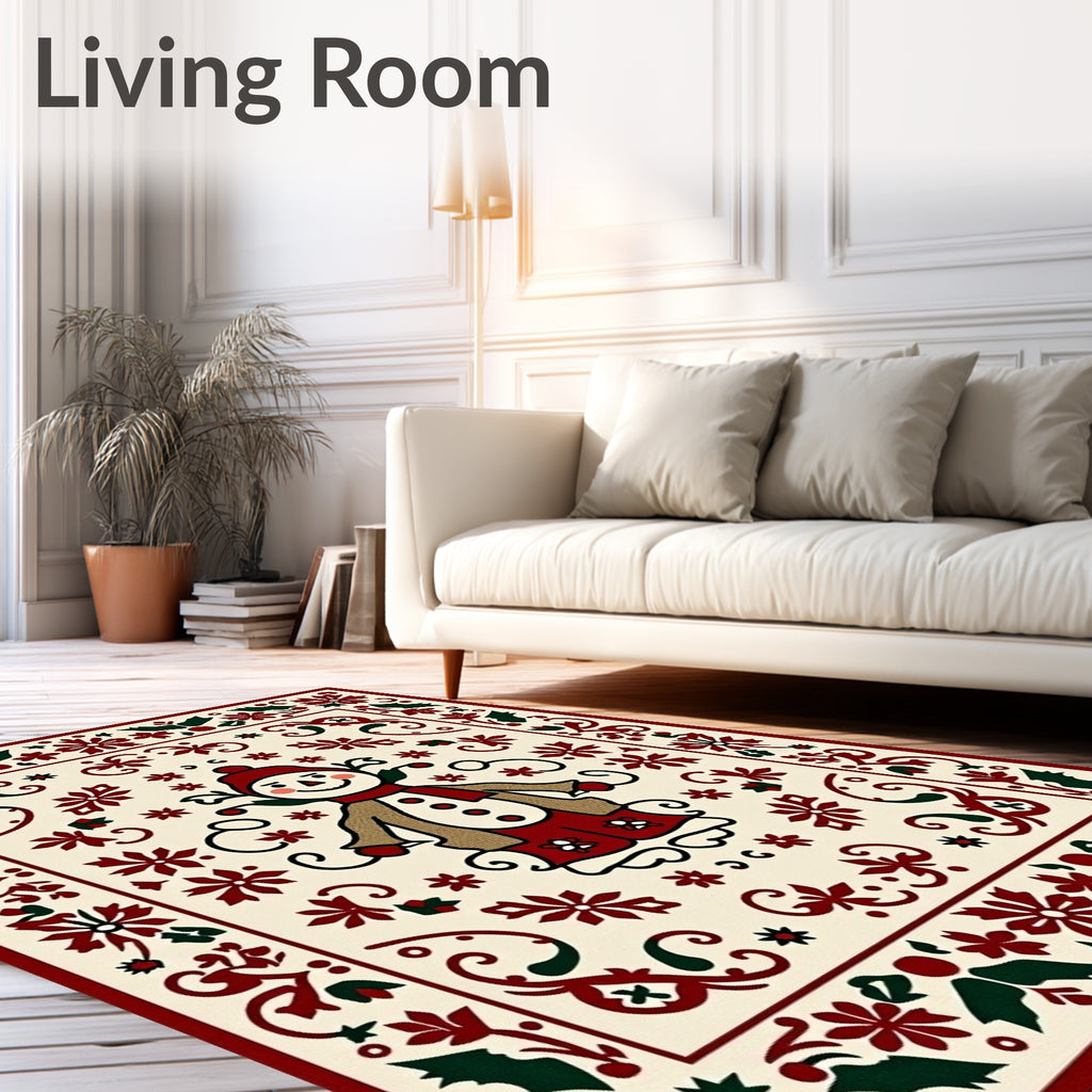 Cheery Snowman Red Festive Border Rug