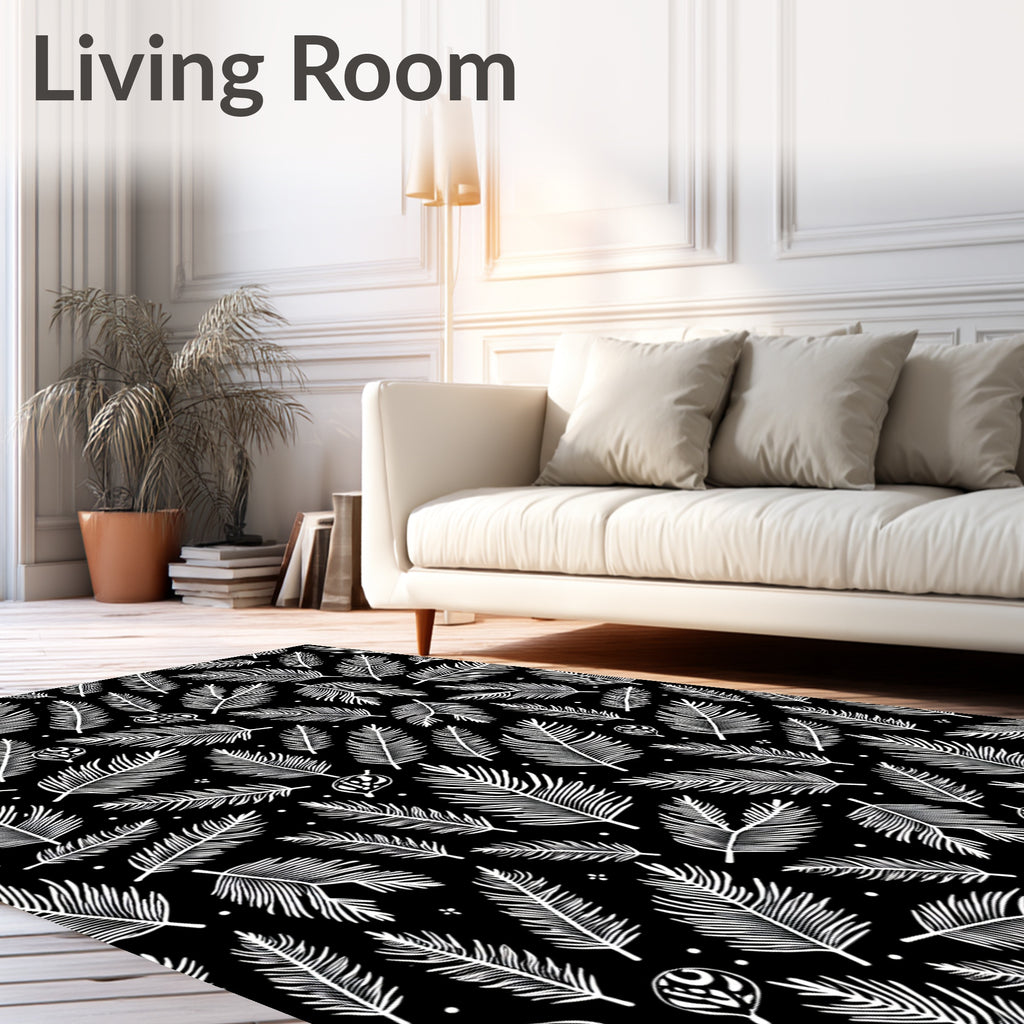 Black White Feather Garden Rug