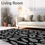 Black White Feather Garden Rug