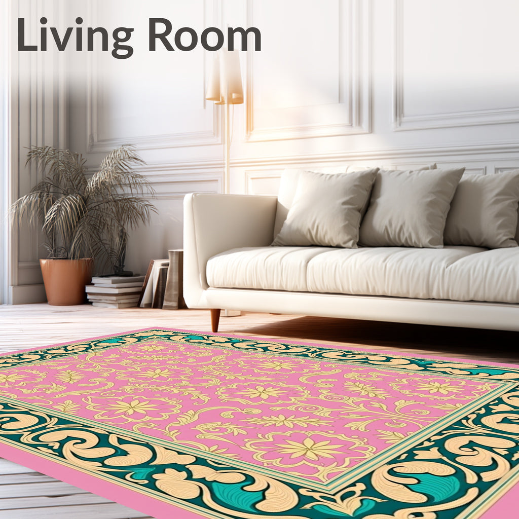 Pink Floral Medallion Border Rug