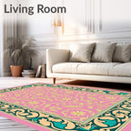 Pink Floral Medallion Border Rug