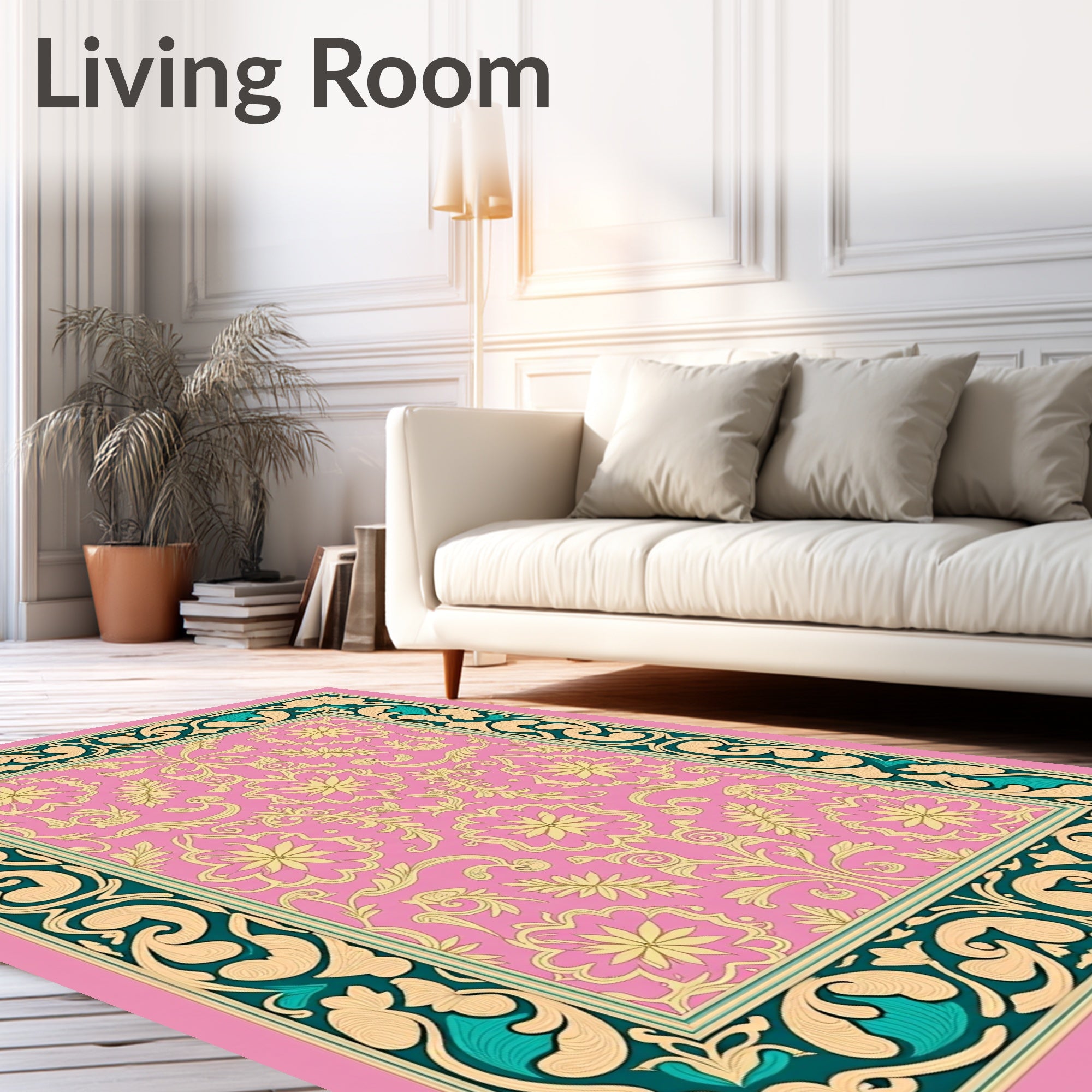 Pink Floral Medallion Border Rug