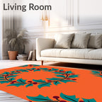 Bold Teal Holly Berry Wreath Orange Rug