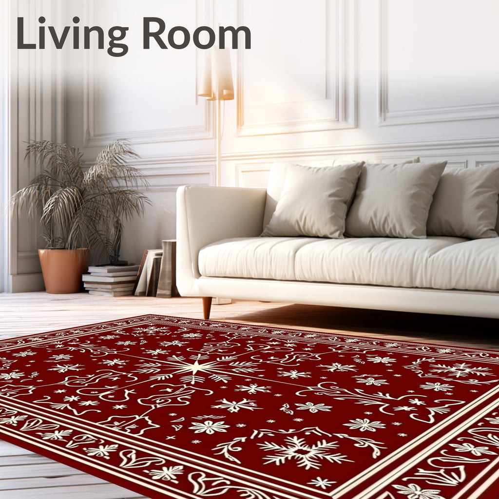 Crimson Snowflake Garden Medallion Rug
