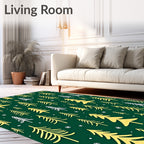 Gold White Evergreen Forest Pattern Rug