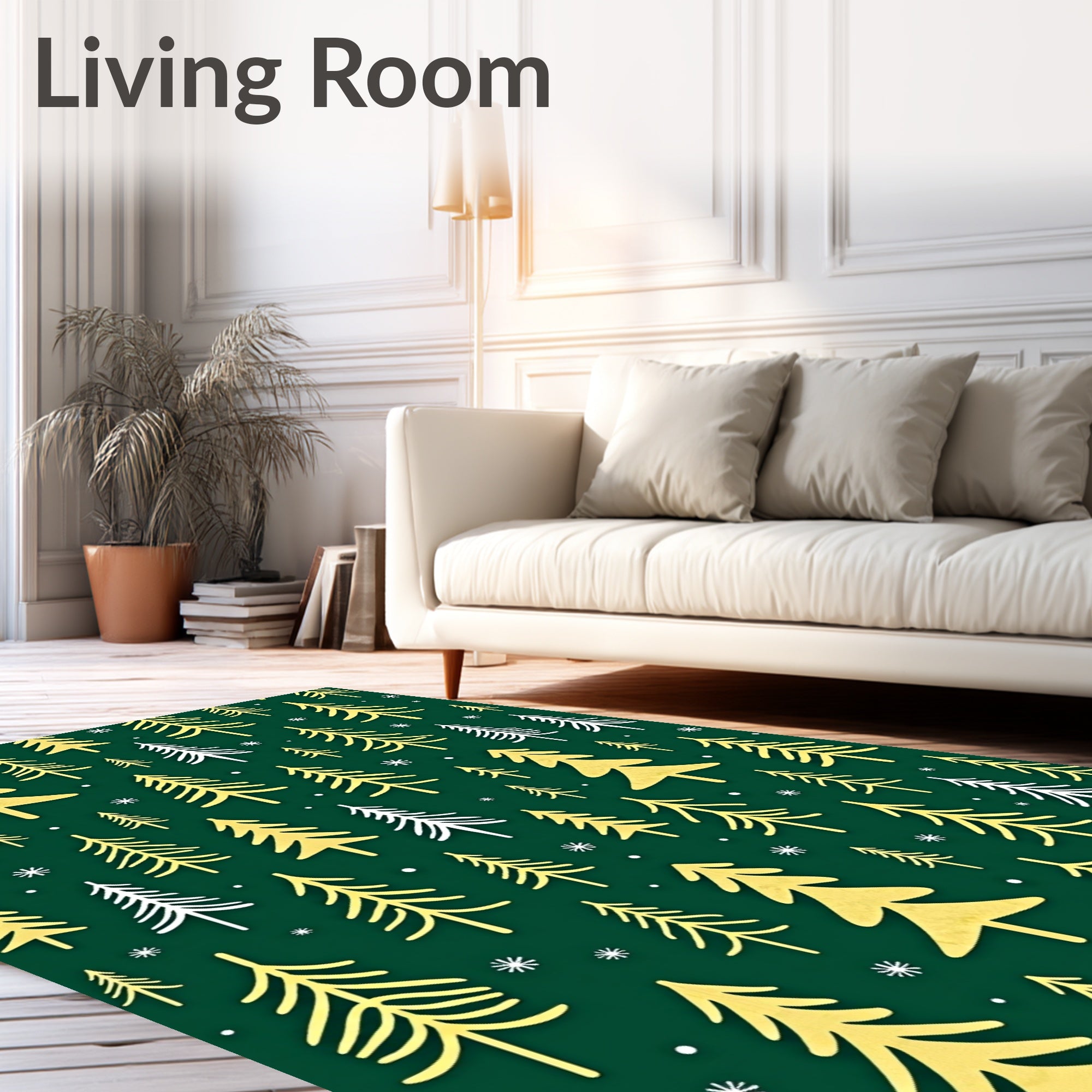 Gold White Evergreen Forest Pattern Rug